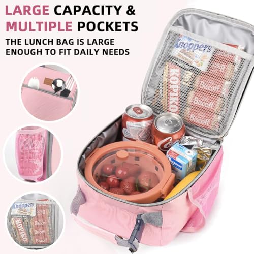 PALAY® Lunch Bag with Bottle Holder Pink Cooler Lightweight Reusable Insulated Lunch Bags for Work Office School Travel Picnic-Light for Women Men Kids Girls Teen Adults PALAY® Lunch Bag with Bottle Holder Pink Cooler Lightweight Reusable Insulated Lunch Bags for Work Office School Travel Picnic-Light for Women Men Kids Girls Teen Adults